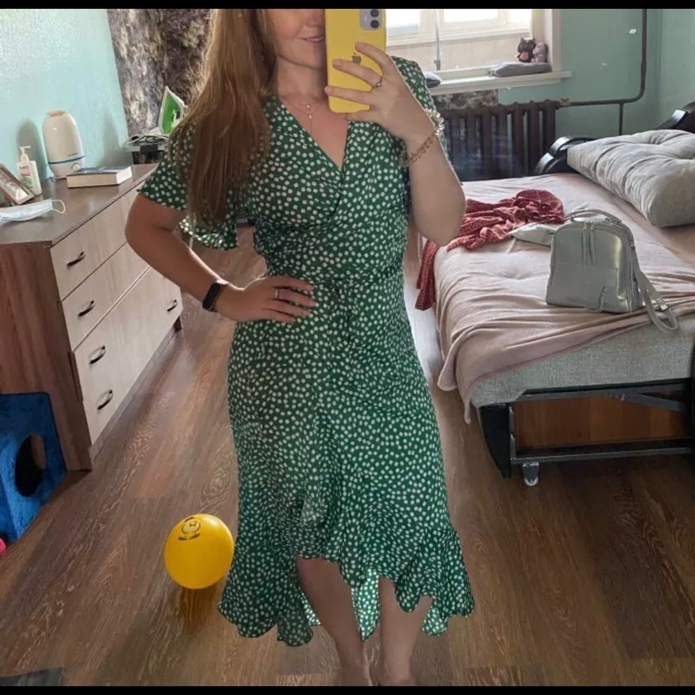 NWT Boho Green Floral V-Neck Ruffle Maxi Dress - Picture 9 of 13